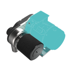 Angled view of the EP10A centrifugal blower showing integrated motor, inlet filter, and airflow outlet